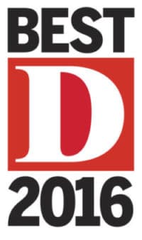 Text-based logo displaying "BEST" at the top in bold black letters, a red square with a large white "D" in the center, and "2016" at the bottom in bold black numbers.