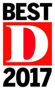The image features the text "BEST D 2017" in bold letters. The letter "D" is white on a red square background in the center. The text is stylized with "BEST" and "2017" in black letters surrounding the red square with the "D.
